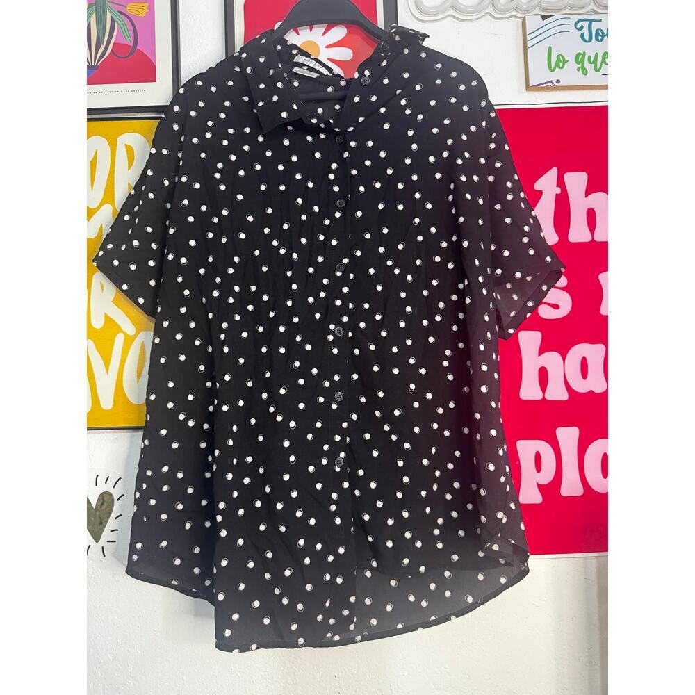 Van Heusen Women’s Polka Dot Button-Up Shirt Black‎ White | Size XXL